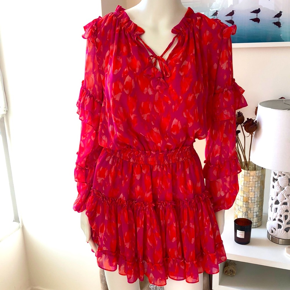 Misa Los Angeles Pink Ruffle Dress Sz XS